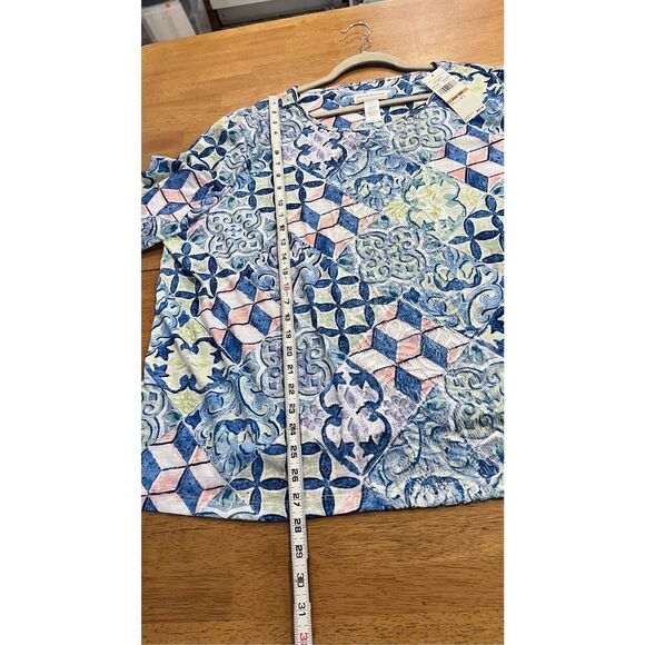 ALFRED DUNNER WOMENS BLUE GREEN CREW NECK BLOUSE SIZE 3XL P1-187 - Picture 8 of 9